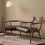 Кушетка с деревянным каркасом и сиденьем из коричневой натуральной кожи Moon Walnut Furniture варинант исполнения - 5 | Loft Concept в Волгограде