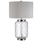 Настольная лампа с цилиндрическим абажуром и прозрачным стеклянным основанием Quintiesse варинант исполнения - 1 | Loft Concept в Волгограде