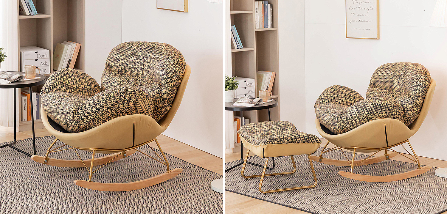 Кресло-качалка Dior Print Rocking Chair с банкеткой для ног Кресло-качалка Dior Print Rocking Chair с банкеткой для ног - Loft-Concept в Волгограде