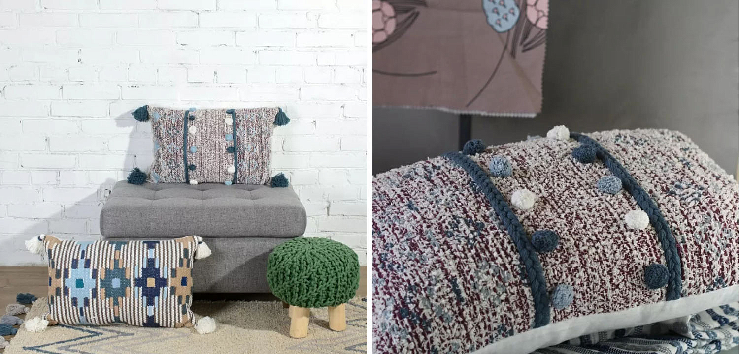 Подушка Lari Blue Ikat с кисточками Подушка Lari Blue Ikat с кисточками - Loft-Concept в Волгограде