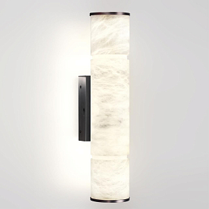 Бра с цилиндрическим плафоном из белого алебастра на прямоугольном основании Темная Латунь Cryptocrystalline Stone