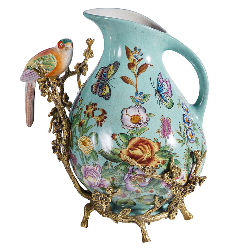 Кувшин с птичкой и  цветочным рисунком Blue Garden Голубой Бронза Мульти в Волгограде | Loft Concept 