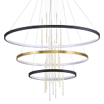 Люстра подвесная с 3-мя круглыми подвесами в черном и золотистом цвете и вертикальными подвесками Ring Horizontal варинант исполнения - 1 | Loft Concept в Волгограде