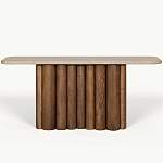 Консоль с овальной столешницей и фактурным деревянным основанием Enzo варинант исполнения - 2 | Loft Concept в Волгограде