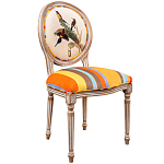 Стул бежевый в разноцветную полоску из натурального бука с изображением птиц и цветов Blooming Yellow Birds Colorful Stripes Chair варинант исполнения - 2 | Loft Concept в Волгограде