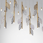 Люстра с золотистыми трубками и прозрачными стеклянными листьями на подвесах Sylva  варинант исполнения - 6 | Loft Concept в Волгограде