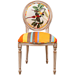 Стул бежевый в разноцветную полоску из натурального бука с изображением птиц и цветов Blooming Yellow Red Birds Colorful Stripes Chair варинант исполнения - 1 | Loft Concept в Волгограде