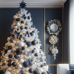 Украшенная Белая Новогодняя Елка с сине-белыми шарами и и муляжами подарков в комплекте варинант исполнения - 1 | Loft Concept в Волгограде