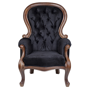 Кресло с мягкой обивкой из черного велюра на 4-х деревянных ножках Evelyn Classical Armchair