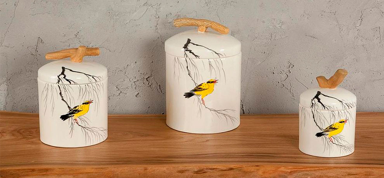 Ваза маленькая с крышкой керамическая птица на ветке Ornament Ваза маленькая с крышкой керамическая птица на ветке Ornament - Loft-Concept в Волгограде