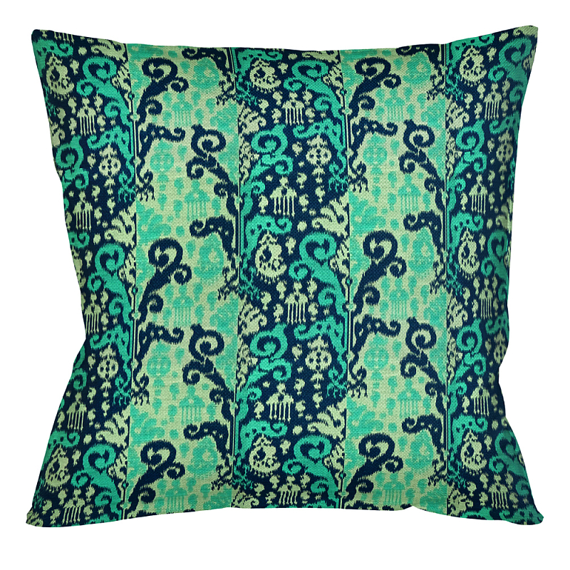 Подушка декоративная бирюзовая с орнаментом  Ikat Pattern Черный Бирюзовый Бежевый Темно-синий в Волгограде | Loft Concept 