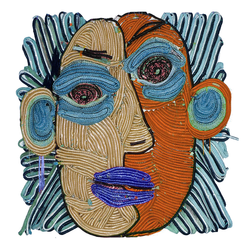 Арт-Объект плетеный из нитей Абстрактный портрет Joana Schneider  Синий Терракотовый в Волгограде | Loft Concept 