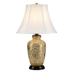 Настольная лампа с фарфоровым основанием с декоративным орнаментом и белым абажуром на темной круглой подставке Elstead Lighting варинант исполнения - 6 | Loft Concept в Волгограде