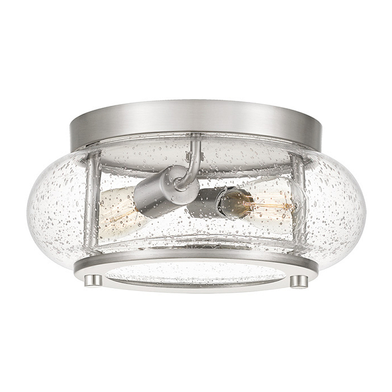 Потолочный светильник цвета никель с плафоном из прозрачного фактурного стекла Quoizel Никель Прозрачное Стекло в Волгограде | Loft Concept 