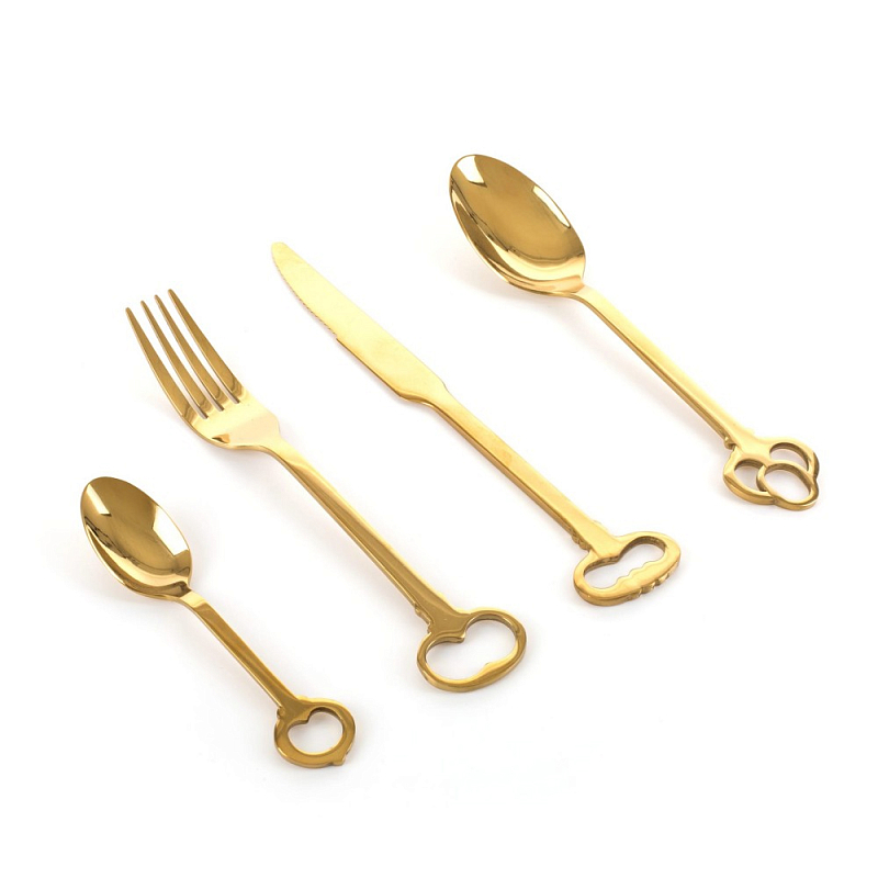 Набор столовых приборов Seletti Keytlery Gold set of 6 Золотой Набор столовых приборов Seletti Keytlery Gold set of 6 Золотой в Волгограде | Loft Concept