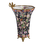 Ваза из фарфора черная с цветочной росписью и бронзовой стрекозой Spring Garden варинант исполнения - 3 | Loft Concept в Волгограде