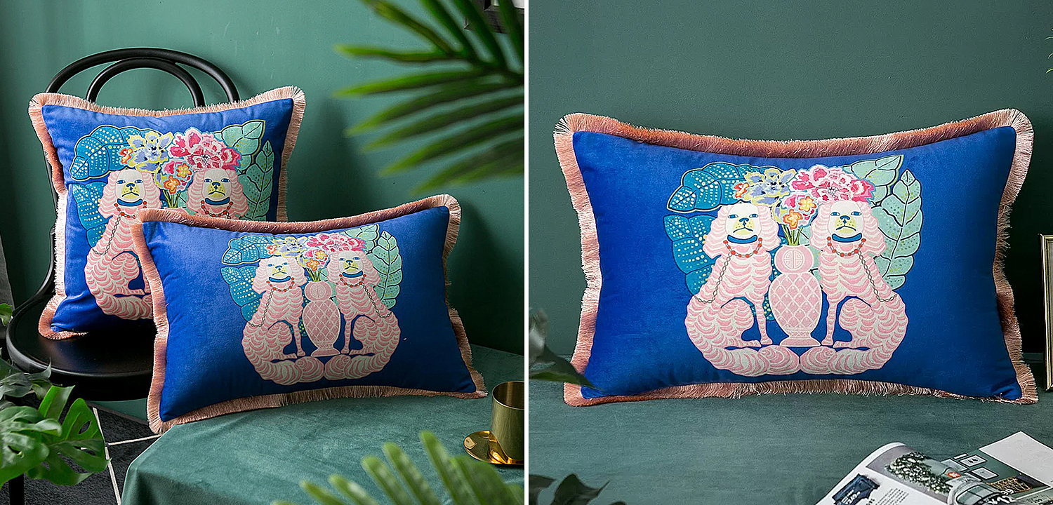Декоративная подушка Two Dogs on Blue Long Cushion Декоративная подушка Two Dogs on Blue Long Cushion - Loft-Concept в Волгограде