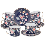 Чайный сервиз из фарфора синий на 6 персон 14 предметов Flower Porcelain Collection варинант исполнения - 1 | Loft Concept в Волгограде