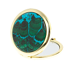 Зеркало карманное складное круглое из натурального камня Малахит с Хризоколлой в подарочной упаковке Gold Stone Mirrors варинант исполнения - 2 | Loft Concept в Волгограде