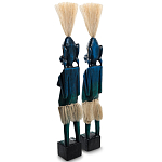 Комплект из 2-х деревянных статуэток Asmat Straw Headdress Statuettes Blue варинант исполнения - 8 | Loft Concept в Волгограде