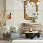 Дизайнерский журнальный стол округлой формы чёрный с золотой столешницей Fufem варинант исполнения - 2 | Loft Concept в Волгограде