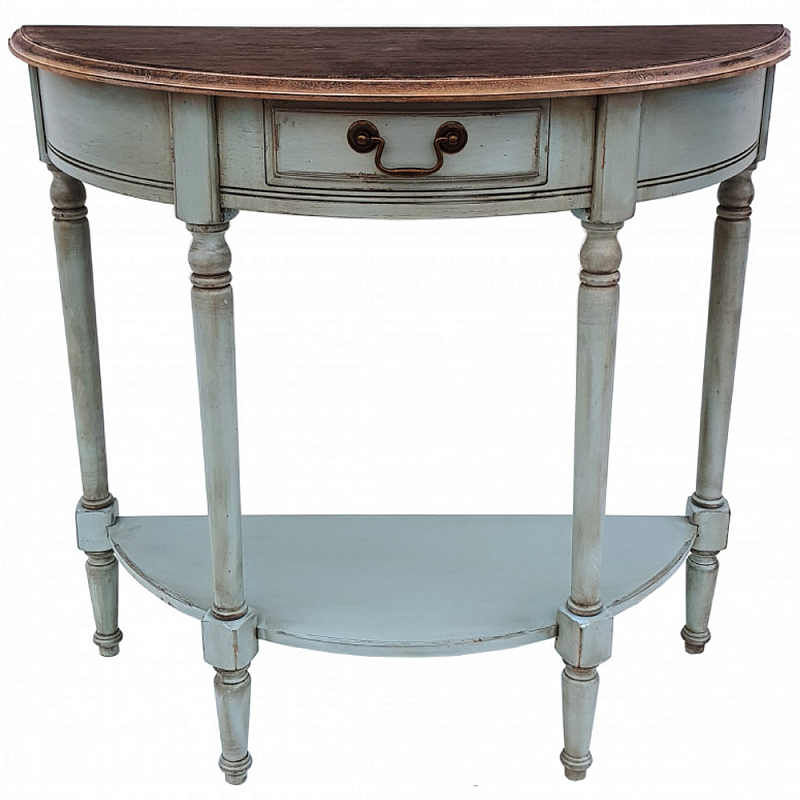 Полукруглая консоль в стиле прованс светло-бирюзовая Margery Provence Console Светло-голубой Дуб темный Бежевый Полукруглая консоль в стиле прованс светло-бирюзовая Margery Provence Console Светло-голубой Дуб темный Бежевый в Волгограде | Loft Concept