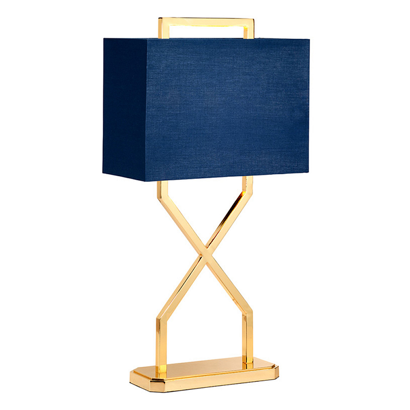 Настольная лампа с основанием из полированного золота и прямоугольным абажуром глубокого синего цвета Elstead Lighting Синий Золотой в Волгограде | Loft Concept 