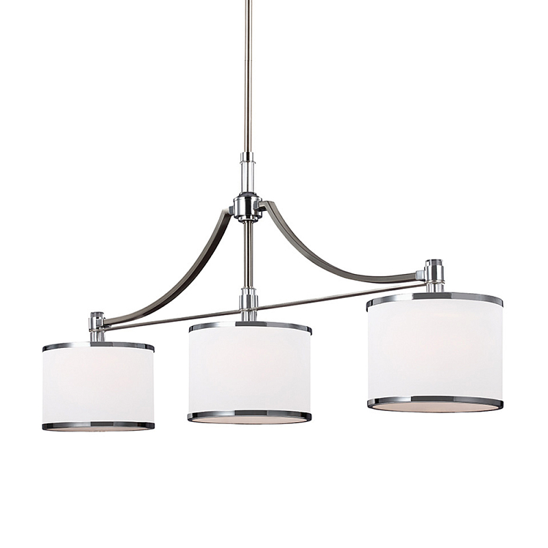 Люстра линейная с 3-мя белыми цилиндрическими плафонами Feiss Никель Хром Белый Бежевый в Волгограде | Loft Concept 