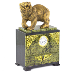 Часы настольные с декором в виде медведя и выдвижным ящиком из натурального камня Змеевик Bear Stone Clock варинант исполнения - 2 | Loft Concept в Волгограде