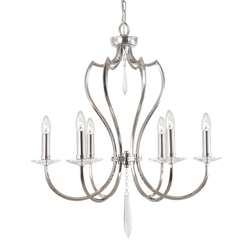 Люстра цвета никель с 6-ю лампами и стеклянными подвесками Elstead Lighting Никель Прозрачное Стекло в Волгограде | Loft Concept 