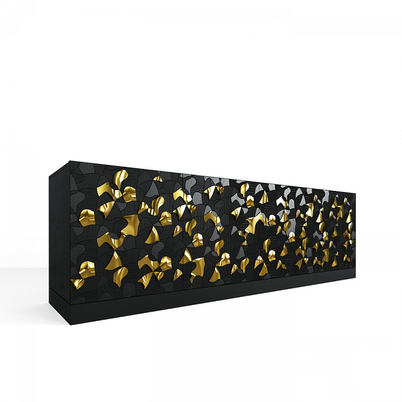 Комод большой инкрустированный золотым орнаментом Wooden Petals Gold Черный Белый Комод большой инкрустированный золотым орнаментом Wooden Petals Gold Черный Белый в Волгограде | Loft Concept