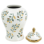 Ваза белая с крышкой с рисунком зеленых и золотых листьев 48 см Chinoiserie Ceramics варинант исполнения - 3 | Loft Concept в Волгограде