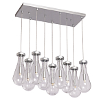 Люстра с 9-ю прозрачными плафонами из стекла в форме капли на прямоугольном потолочном основании цвета хром Lucid Rain  варинант исполнения - 2 | Loft Concept в Волгограде