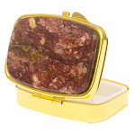 Таблетница карманная прямоугольная с 2-мя отделениями с зеркалом и накладкой из натурального камня Авантюрин Gold Stone Pillboxes варинант исполнения - 2 | Loft Concept в Волгограде