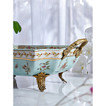 Блюдо прямоугольное из голубого фарфора с ручками и рисунком птиц и цветов Blue Garden варинант исполнения - 4 | Loft Concept в Волгограде