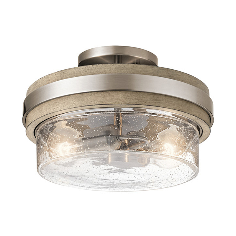 Потолочный светильник с прозрачным стеклянным плафоном с эффектом пузырьков Kichler Олово Прозрачное Стекло Древесина в Волгограде | Loft Concept 