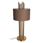 Настольная лампа с цилиндрическим абажуром из коричневой ткани и золотыми трубочками Brown Aura варинант исполнения - 2 | Loft Concept в Волгограде