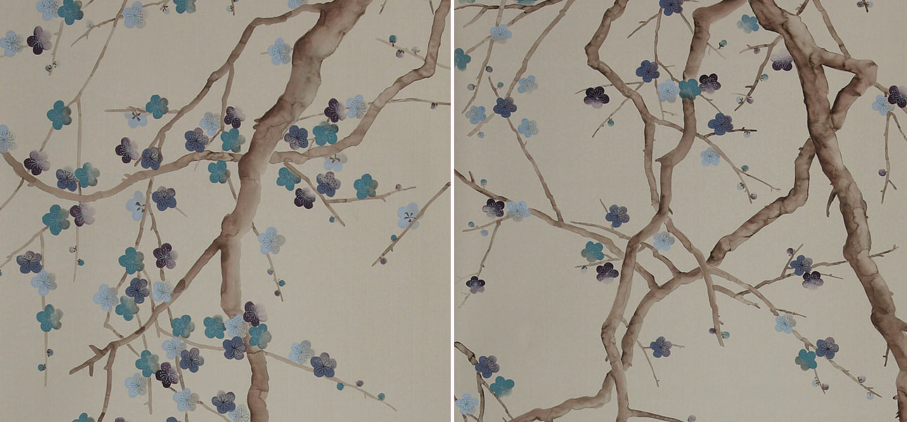 Обои ручная роспись Plum Blossom Colourway SC-81 on Pale Grey dyed silk Обои ручная роспись Plum Blossom Colourway SC-81 on Pale Grey dyed silk - Loft-Concept в Волгограде