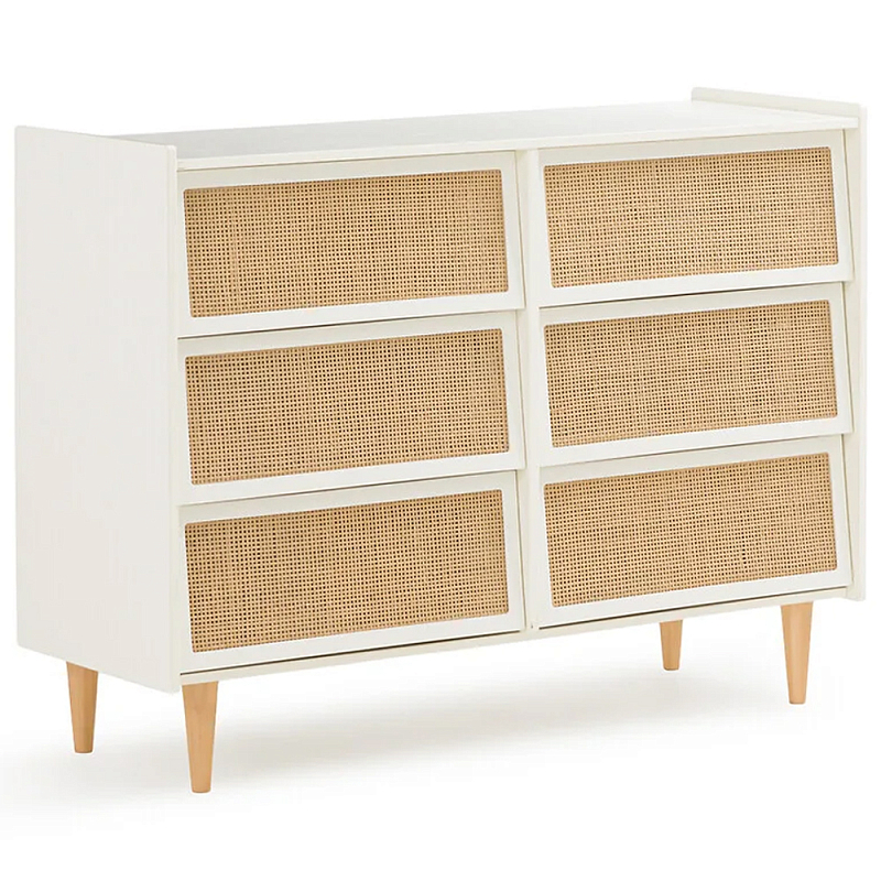 Комод с 6-ю ящиками из плетеного ротанга Remi Cream Wicker Furniture Молочный Древесина Бежевый Комод с 6-ю ящиками из плетеного ротанга Remi Cream Wicker Furniture Молочный Древесина Бежевый в Волгограде | Loft Concept
