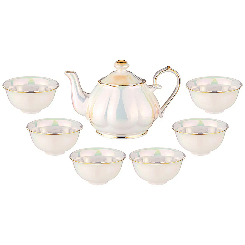 Чайный набор из фарфора на 6 персон 7 предметов Porcelain Pearl Жемчужный Чайный набор из фарфора на 6 персон 7 предметов Porcelain Pearl Жемчужный в Волгограде | Loft Concept