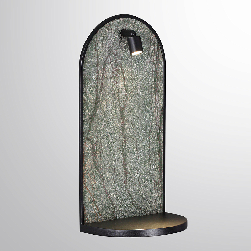 Настенный светильник зеленого цвета с черной рамкой овальной формы с полкой Herbarium  Черный Зеленый в Волгограде | Loft Concept 