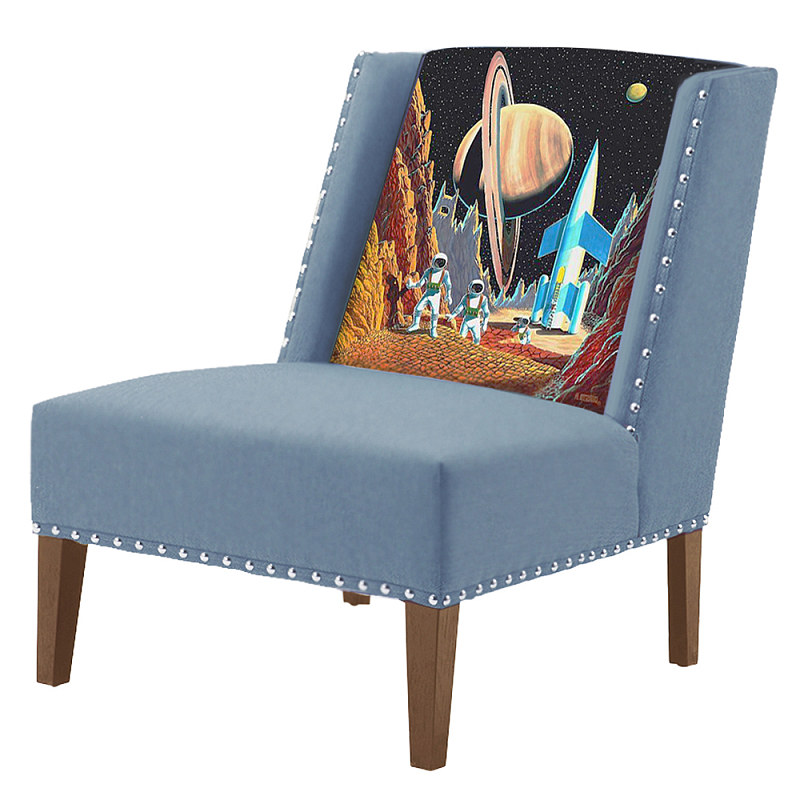 FUN Armchair Retro Futurism Blue Дизайнерское кресло с цветным принтом Серо-голубой FUN Armchair Retro Futurism Blue Дизайнерское кресло с цветным принтом Серо-голубой в Волгограде | Loft Concept
