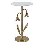 Столик с золотистым основанием в виде цветка и круглой мраморной столешницей Golden Snowdrop варинант исполнения - 1 | Loft Concept в Волгограде