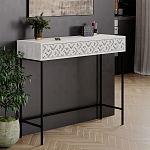 Консоль напольная пыльного белого цвета с выдвижным ящиком с резным орнаментом HEATON CONSOLE OAK варинант исполнения - 3 | Loft Concept в Волгограде