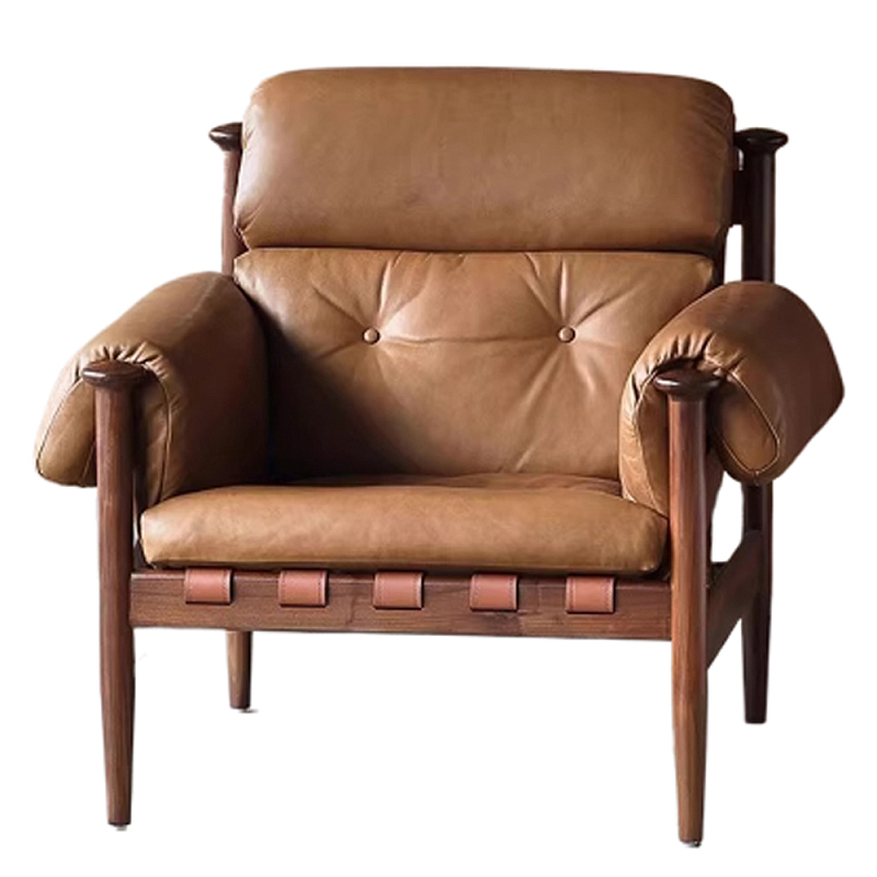 Кресло с деревянным каркасом и обивкой из натуральной кожи Medieval Furniture Коричневый Кресло с деревянным каркасом и обивкой из натуральной кожи Medieval Furniture Коричневый в Волгограде | Loft Concept