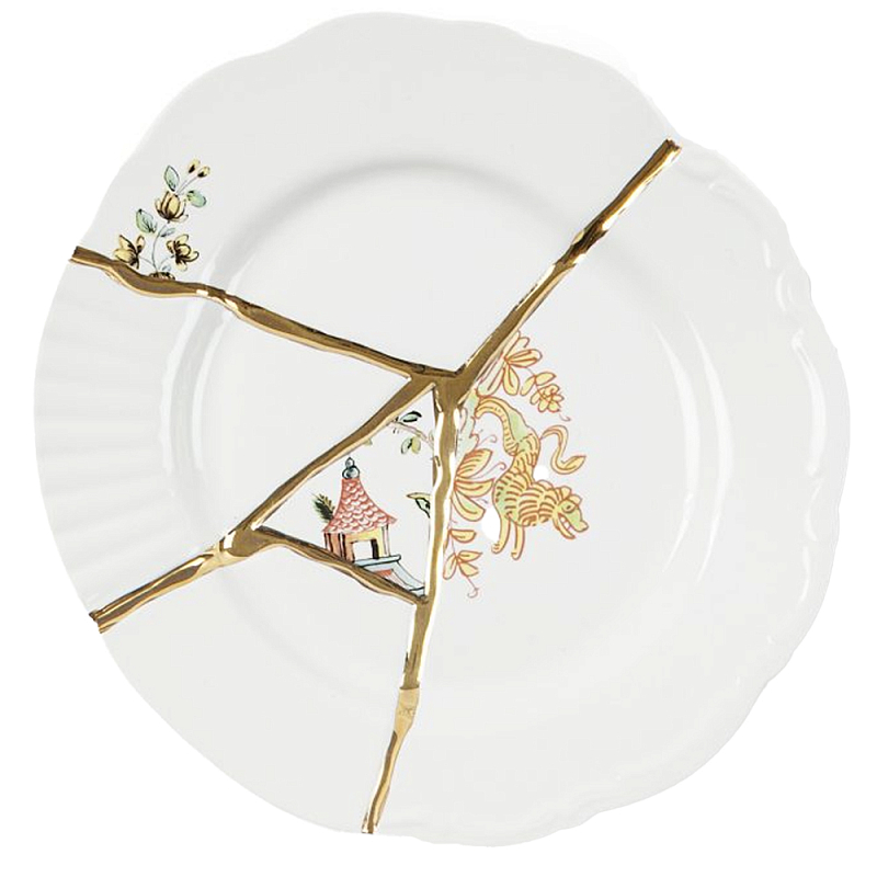 Десертная тарелка Seletti Kintsugi Белый Золотой Десертная тарелка Seletti Kintsugi Белый Золотой в Волгограде | Loft Concept