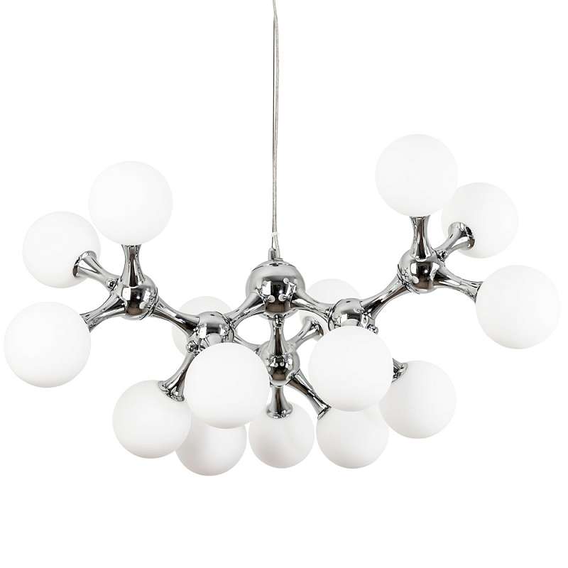 Люстра с плафонами из стеклянных шаров Pearls Suspension Chrome Chandelier Белый матовый Хром Люстра с плафонами из стеклянных шаров Pearls Suspension Chrome Chandelier Белый матовый Хром в Волгограде | Loft Concept