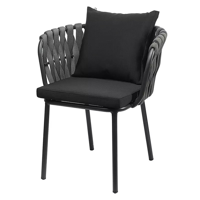 Стул мягкий с декором в виде плетеных лент на спинке и подлокотниках Semicircular Chair Decorated with Ribbons Черный Серый Стул мягкий с декором в виде плетеных лент на спинке и подлокотниках Semicircular Chair Decorated with Ribbons Черный Серый в Волгограде | Loft Concept