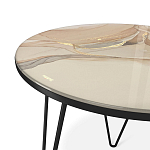 Стол журнальный с круглой столешницей из стекла на 3-х черных ножках Beige Marble варинант исполнения - 3 | Loft Concept в Волгограде