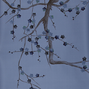 Обои ручная роспись Plum Blossom Special Colourway on Sky Blue dyed silk